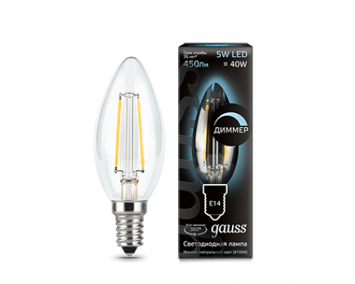 Лампа Gauss LED Filament Candle dimmable E14 5W 4100К