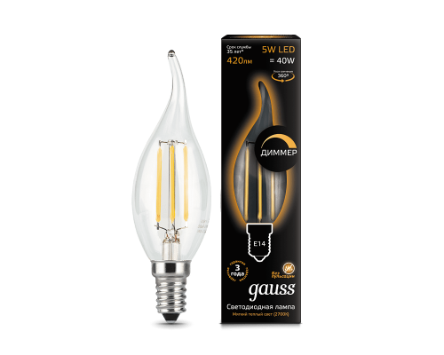 Лампа Gauss LED Filament Candle tailed dimmable E14 5W 2700K