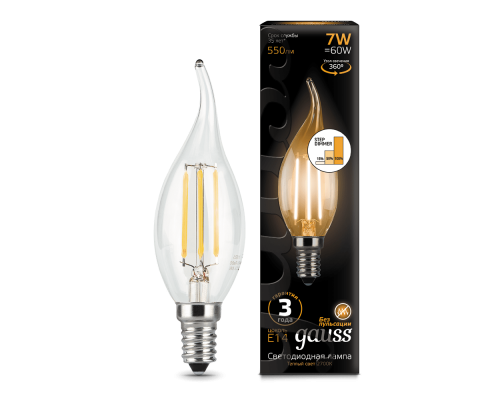 Лампа Gauss LED Filament Candle tailed E14 7W 2700K step dimmable