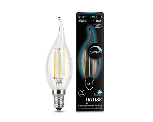 Лампа Gauss LED Filament Candle tailed dimmable E14 5W 4100K