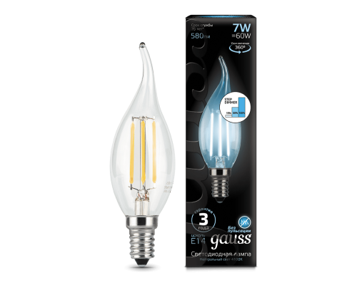 Лампа Gauss LED Filament Candle tailed E14 7W 4100K step dimmable
