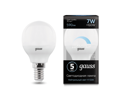 Лампа Gauss LED Globe-dim E14 7W 4100К диммируемая