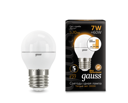 Лампа Gauss LED Globe E27 7W 3000K step dimmable  с доставкой по Санкт-Петербургу и по всей России.