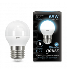 Лампа Gauss LED Globe E27 6.5W 4100K