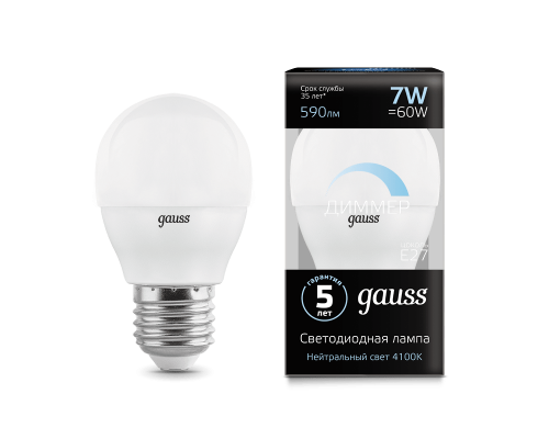 Лампа Gauss LED Globe-dim E27 7W 4100К диммируемая