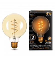 Лампа Gauss LED Filament G95 Flexible E27 6W Golden 2400К