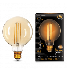 Лампа Gauss LED Filament G95 E27 8W Golden 2400К