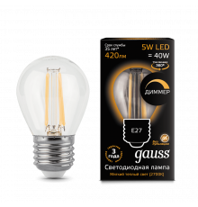 Лампа Gauss LED Filament Globe dimmable E27 5W 2700K