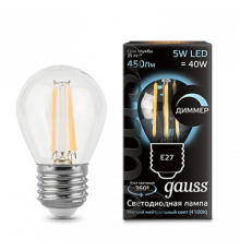 Лампа Gauss LED Filament Globe dimmable E27 5W 4100K