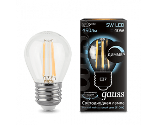 Лампа Gauss LED Filament Globe dimmable E27 5W 4100K