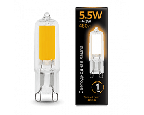 Лампа Gauss LED G9 AC220-240V 5.5W 3000K Glass