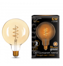 Лампа Gauss LED Filament G120 Flexible E27 6W Golden 2400К