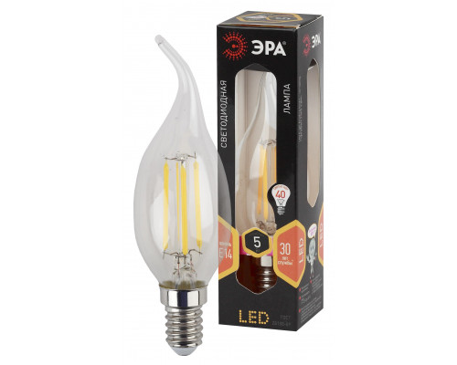 Лампочка светодиодная ЭРА F-LED BXS-5W-827-E14 Е14 / Е14 5 Вт филамент свеча на ветру теплый белый свет