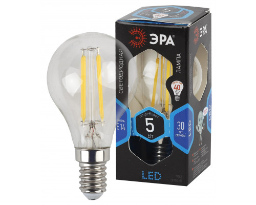 Лампочка светодиодная ЭРА F-LED P45-5W-840-E14 Е14 / Е14 5Вт филамент шар нейтральный белый свет