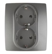 12-2104-12 ЭРА Розетка 2X2P+E Schuko со шторками, 16A-250В, IP20, Эра12, графит