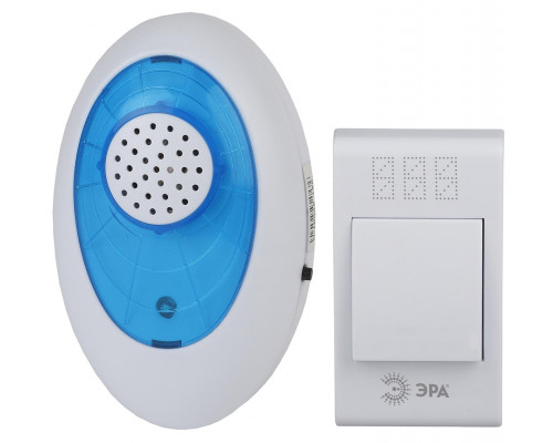 Звонок дверной ЭРА A01 беспроводной аналоговый белый с синим 32 мелодии