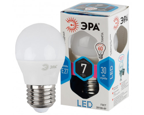 Лампочка светодиодная ЭРА STD LED P45-7W-840-E27 E27 / Е27 7Вт шар нейтральный белый свет