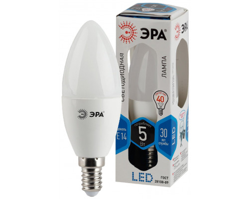 LED B35-5W-840-E14 ЭРА (диод, свеча, 5Вт, нейтр, E14)