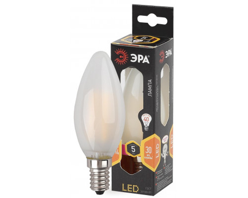Лампочка светодиодная ЭРА F-LED B35-5W-827-E14 frost E14 / Е14 5Вт филамент свеча матовая теплый белый свет