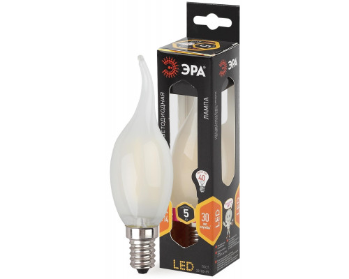 Лампочка светодиодная ЭРА F-LED BXS-5W-827-E14 frost Е14 / Е14 5Вт филамент свеча на ветру матовая теплый свет