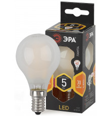 Лампочка светодиодная ЭРА F-LED P45-5W-827-E14 frost Е14 / Е14 5Вт филамент шар матовый теплый белый свет