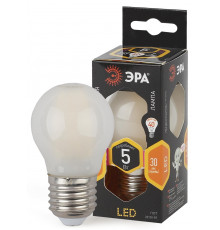 Лампочка светодиодная ЭРА F-LED P45-5W-827-E27 frost Е27 / Е27 5Вт филамент шар матовый теплый белый свет