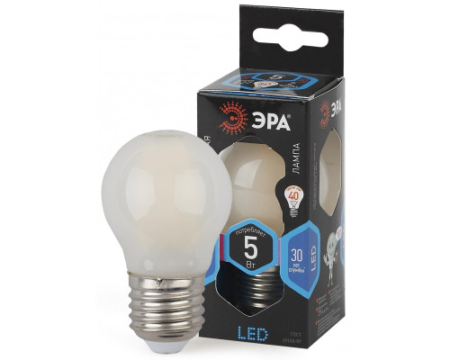 Лампочка светодиодная ЭРА F-LED P45-5W-840-E27 frost Е27 / Е27 5Вт филамент шар матовый нейтральный белый свет