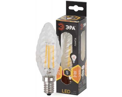 Лампочка светодиодная ЭРА F-LED BTW-5W-827-E14 Е14 / E14 5Вт филамент свеча витая матовая теплый белый свет