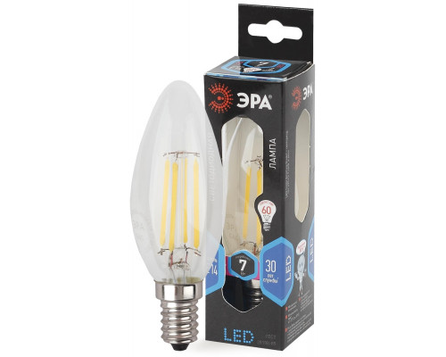 Лампочка светодиодная ЭРА F-LED B35-7W-840-E14 Е14 / Е14 7Вт филамент свеча нейтральный белый свет
