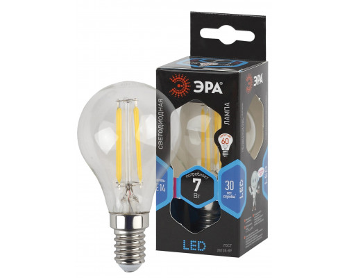 Лампочка светодиодная ЭРА F-LED P45-7W-840-E14 E14 / Е14 7Вт филамент шар нейтральный белый свет