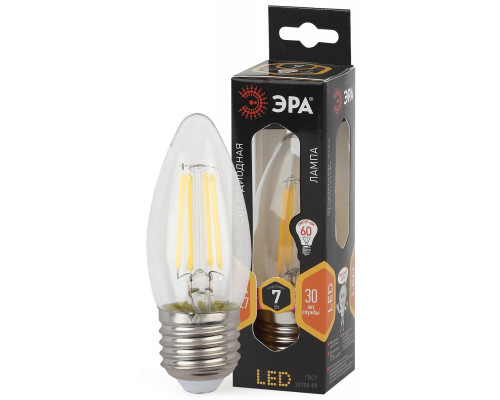 Лампочка светодиодная ЭРА F-LED B35-7W-827-E27 Е27 / Е27 7Вт филамент свеча теплый белый свет