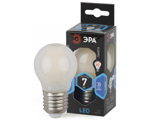 Лампочка светодиодная ЭРА F-LED P45-7W-840-E27 frost E27 / Е27 7Вт филамент шар матовый нейтральный белый свет