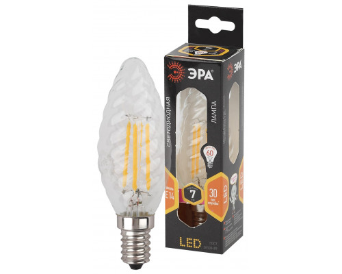 Лампочка светодиодная ЭРА F-LED BTW-7W-827-E14 Е14 / Е14 7Вт филамент свеча витая теплый белый свет