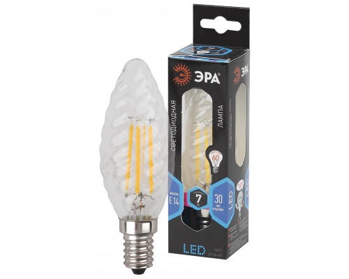 Лампочка светодиодная ЭРА F-LED BTW-7W-840-E14 Е14 / Е14 7Вт филамент свеча витая нейтральный белый свет