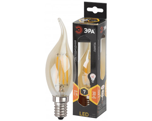 Лампочка светодиодная ЭРА F-LED BXS-7W-827-E14 gold E14 / Е14 7Вт филамент свеча на ветру теплый белый свет