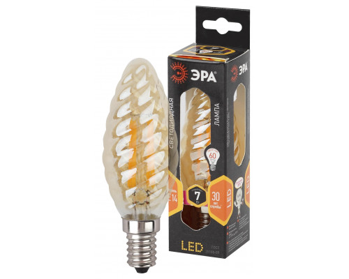 Лампочка светодиодная ЭРА F-LED BTW-7W-827-E14 gold Е14 / E14 7Вт филамент свеча витая золотистая теплый белый свет