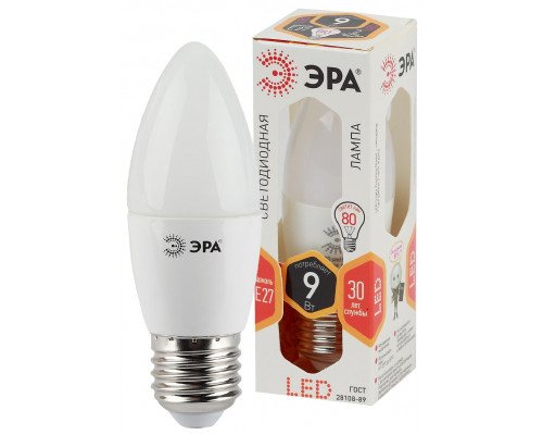 Лампочка светодиодная ЭРА STD LED B35-9W-827-E27 E27 / Е27 9Вт свеча теплый белый свет