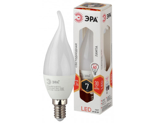 Лампочка светодиодная ЭРА STD LED BXS-7W-827-E14 E14 / Е14 7Вт свеча на ветру теплый белый свет