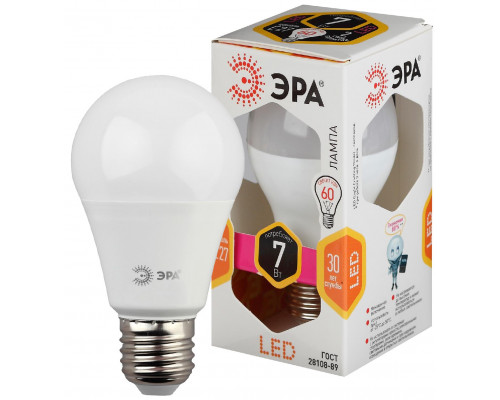 Лампочка светодиодная ЭРА STD LED A60-7W-827-E27 E27 / Е27 7Вт груша теплый белый свет