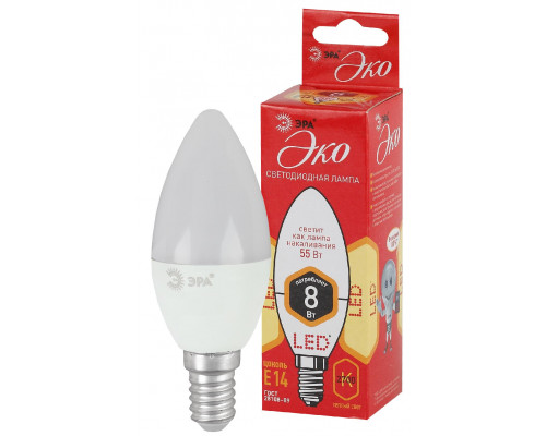 Лампочка светодиодная ЭРА RED LINE ECO LED B35-8W-827-E14 Е14 / E14 8Вт свеча теплый белый свет
