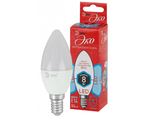 Лампочка светодиодная ЭРА RED LINE ECO LED B35-8W-840-E14 Е14 / E14 8Вт свеча нейтральный белый свет