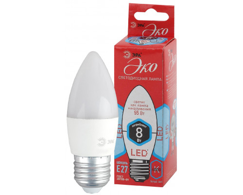 Лампочка светодиодная ЭРА RED LINE ECO LED B35-8W-840-E27 E27 / Е27 8Вт свеча нейтральный белый свет