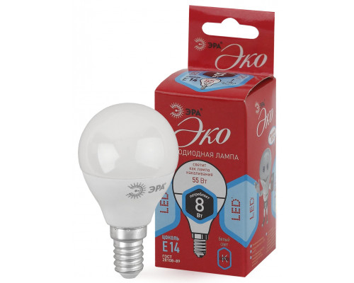 Лампочка светодиодная ЭРА RED LINE ECO LED P45-8W-840-E14 E14 / Е14 8Вт шар нейтральный белый свет