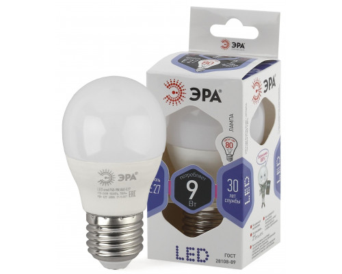 Лампочка светодиодная ЭРА STD LED P45-9W-860-E27 E27 / Е27 9Вт шар холодный дневной свет
