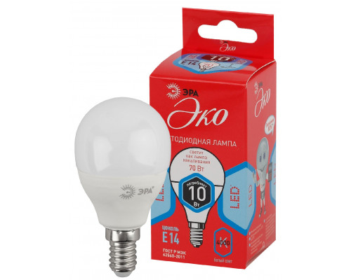 Лампочка светодиодная ЭРА RED LINE ECO LED P45-10W-840-E14 Е14 / E14 10Вт шар нейтральный белый свет