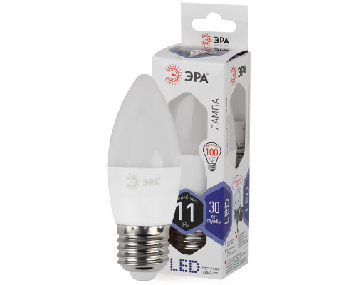 Лампочка светодиодная ЭРА STD LED B35-11W-860-E27 E27 / Е27 11Вт свеча холодный дневной свет