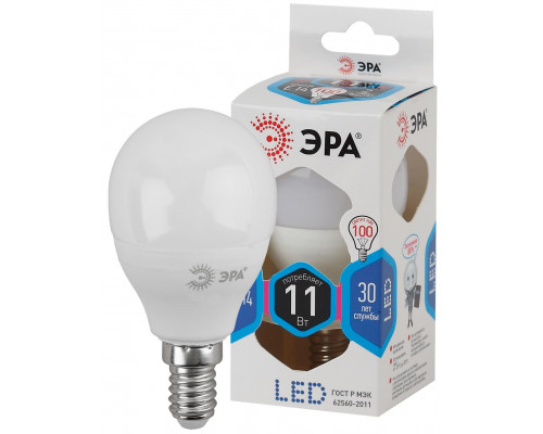 Лампочка светодиодная ЭРА STD LED P45-11W-840-E14 E14 / Е14 11Вт шар нейтральный белый свет