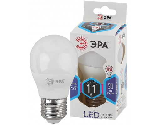 Лампочка светодиодная ЭРА STD LED P45-11W-840-E27 E27 / Е27 11Вт шар нейтральный белый свет
