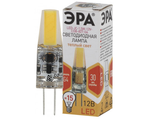 Лампочка светодиодная ЭРА STD LED JC-1,5W-12V-COB-827-G G4 1,5Вт капсула теплый белый свет