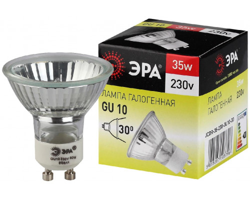 Лампочка галогенная ЭРА GU10-JCDR (MR16)-35W-230V GU10 35Вт софит теплый белый свет